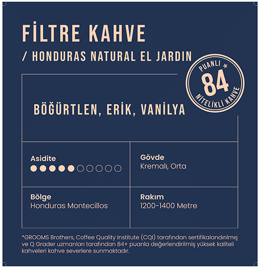 Honduras Nitelikli Filtre Kahve 250 GR / Natural El Jardin(Böğürtlen, Erik, Vanilya)