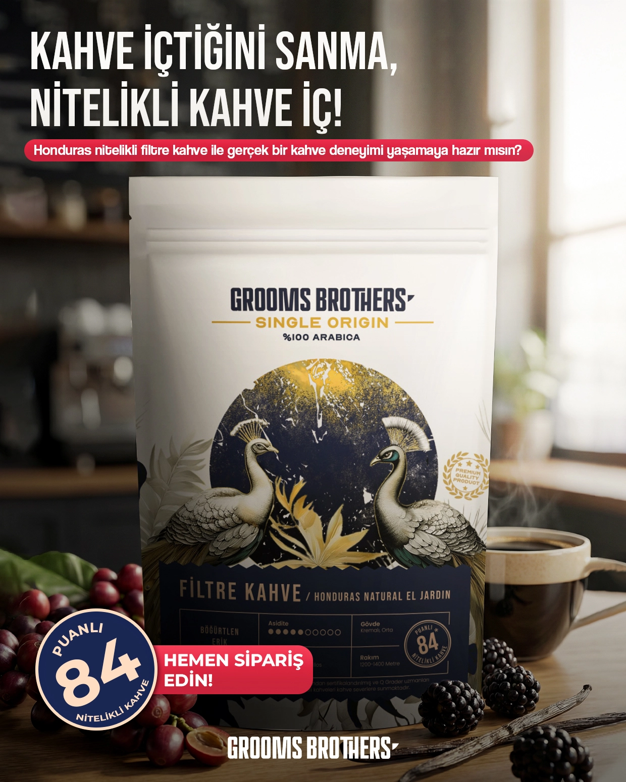 Honduras Nitelikli Filtre Kahve 1 KG / Natural El Jardin(Böğürtlen, Erik, Vanilya)