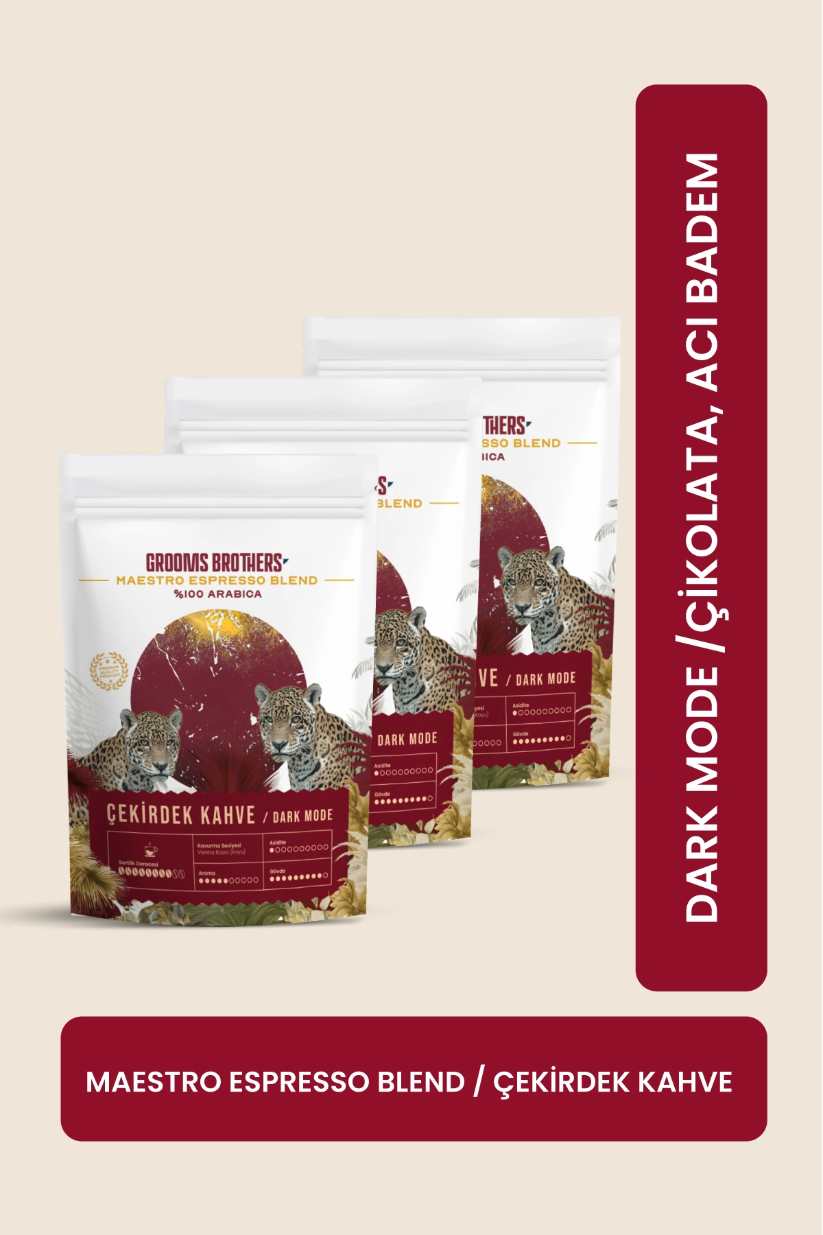 Premium Çekirdek Kahve Espresso Blend %100 Arabica Özel Kavrulmuş Dark Mode Sert İçim 3x250 Gr