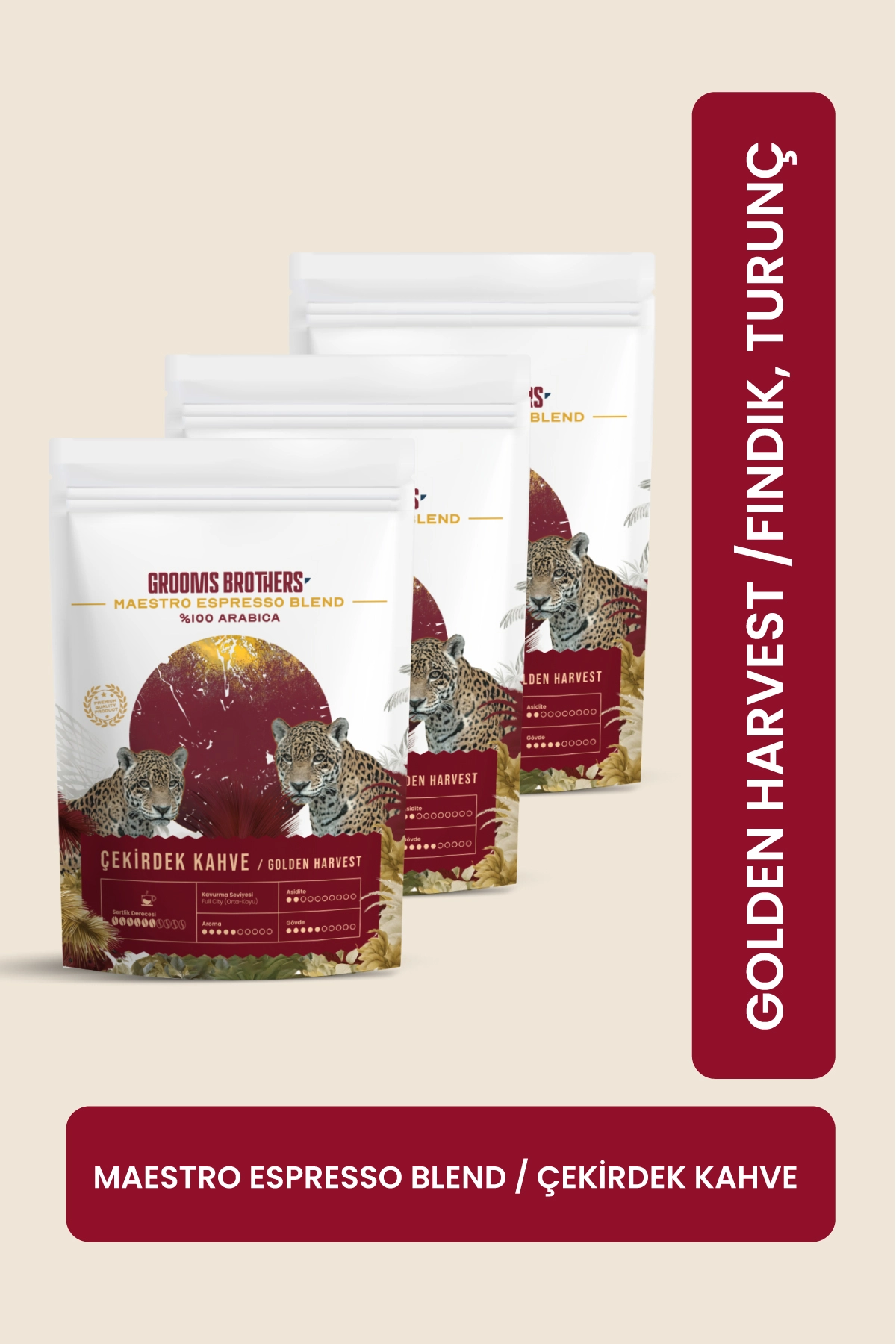 Premium Çekirdek Kahve Espresso Blend %100 Arabica Özel Kavrulmuş Golden Harvest Orta İçim 3x250 GR