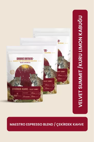 Premium Çekirdek Kahve Espresso Blend %100 Arabica Özel Kavrulmuş Velvet Summit Yumuşak İçim 3x250 GR