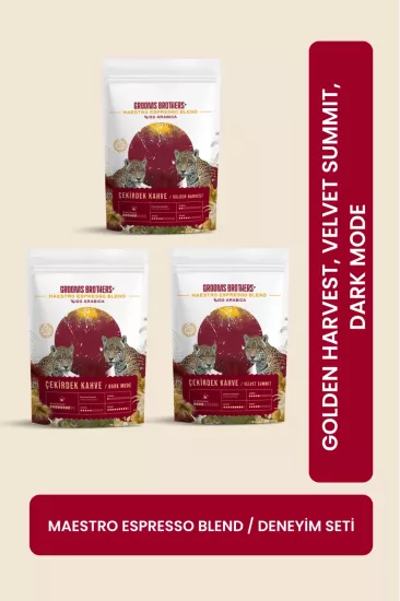 Çekirdek Nitelikli Kahve Seti Özel Kavurma Golden Harvest Velvet Summit Dark Mode 3x250G